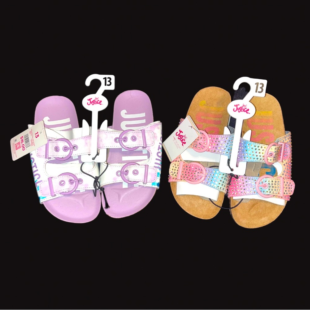Justice | Girl’s Footbed Sandals | Set of 2 - Size 13